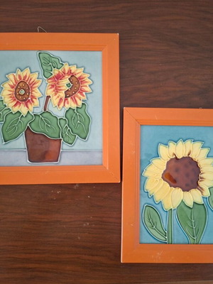 Small orange frames with handmade painted sunflowers like new