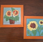 Small orange frames with handmade painted sunflowers like new