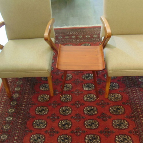Vintage Danish armchair and 2 chairs with side table, fully refurbished