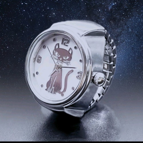 Cat Design Quartz Watch Ring new, silver and white