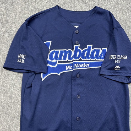 Majestic CoolBase McMaster Lambdas Custom Baseball Jersey Navy Size S used