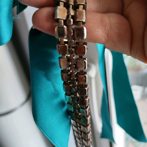 Necklace used with satin ribbon and stones