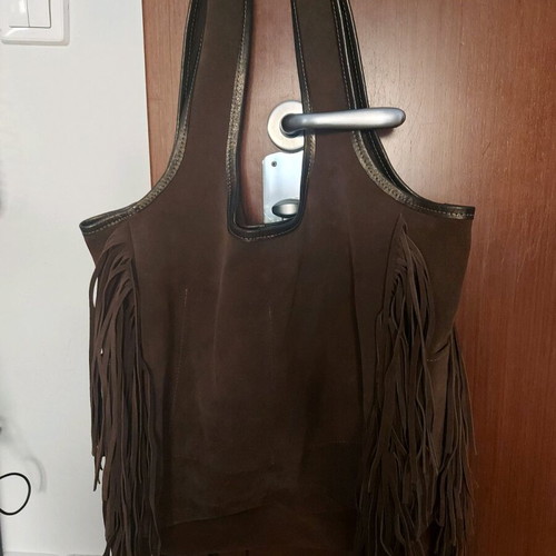 Shoulder bag castor genuine leather like new, brown with fringes
