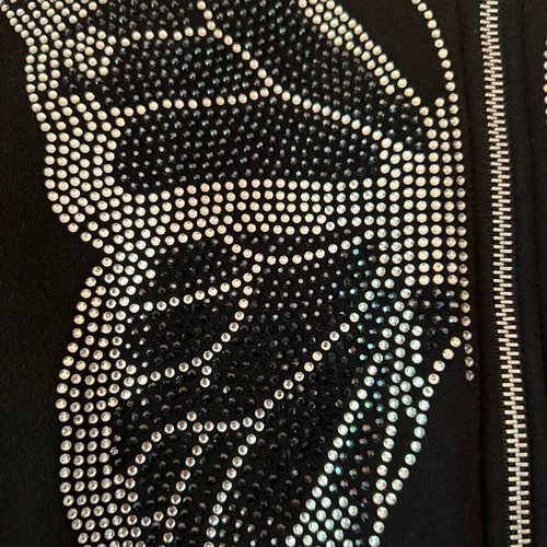 Black anorak with silver stone butterfly and hood size S like new, 100% cotton