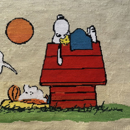 Handmade Snoopy framed textile painting used