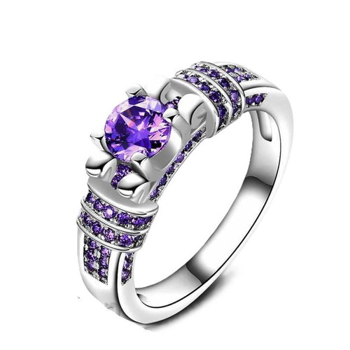 Ring with purple zircon new, silver-plated melchior