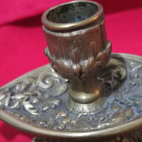 Vintage oxidized brass desk set with Art Nouveau motifs
