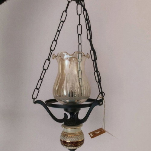 Porcelain Ceiling Light used, hand-painted, 55 cm height