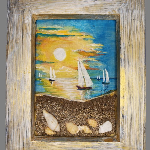 3D Painting I. Cabri Sunset and Seashells New Mixed Media