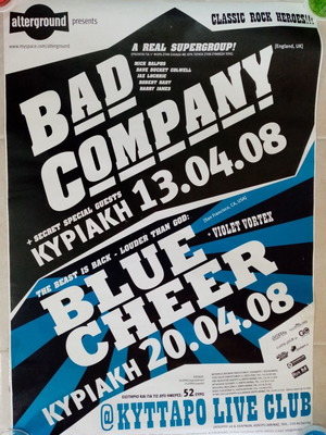 Bad Company Blue Cheer concert poster April 2008