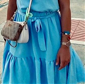 Φόρεμα mini halter neck με ενσωματωμένη ζώνη - Σιέλ