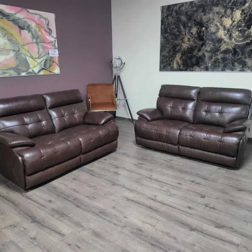 Brown leather La-z-boy sofa set new, two double sofas