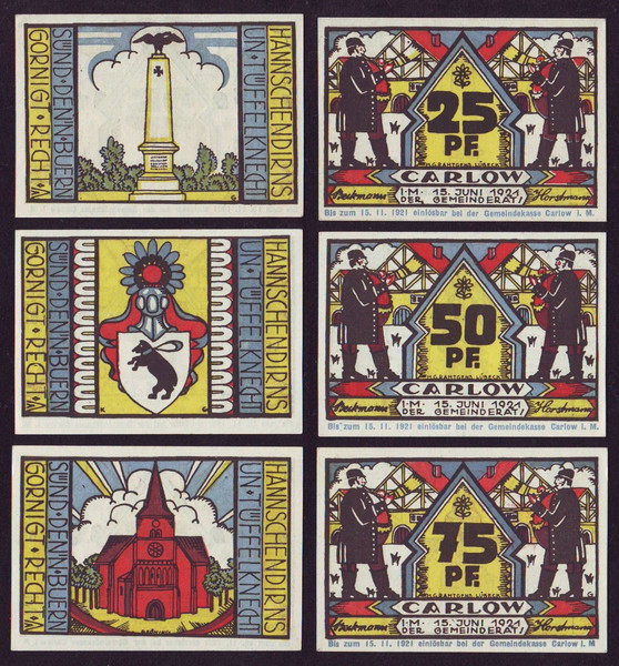 Germany 25-50-75 Pfennig Set 3 Notgeld  1921 STADT CARLOW  (Нот010)