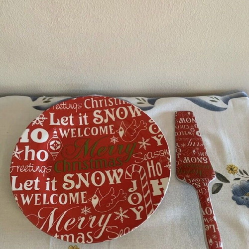 Christmas ceramic dessert plate with spatula new