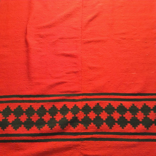 Woven rug used 2.10×1.65 red with black patterns