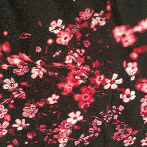 Fabric black with pink and white flowers new, 3.20x1.50m
