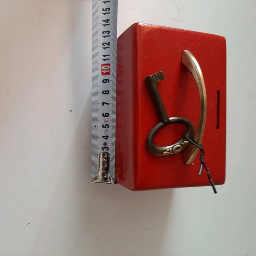 Money box like new with bronze handle and key