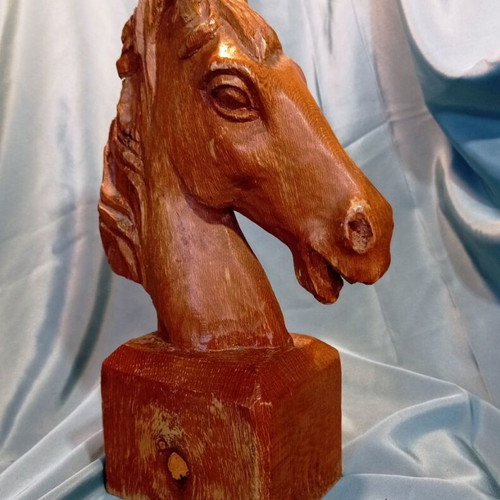 Handmade solid wood horse head sculpture 27 cm like new