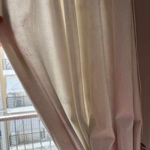 Curtain set used, 5 pieces with floral embroidered sheer and blackout curtains