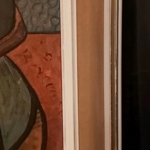 Canvas painting copy portrait of Paul Gauguin used with vintage wooden frame 70s
