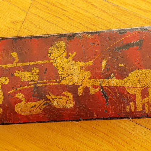 Antique Japanese pen case used, lacquered Papier Mache box