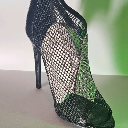 Fishnet high-heeled ankle boots with rhinestones new, size 37, 11cm heel