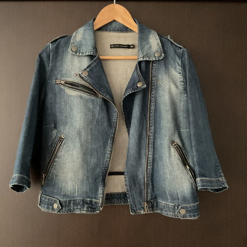 Zara Jean Jacket Woman Medium Like New Blue 3/4 Sleeve
