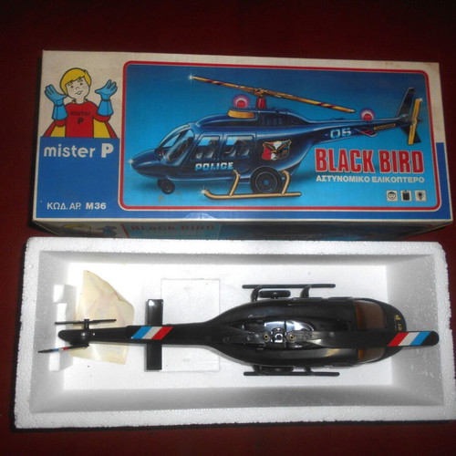 Mister P Black Bird battery-operated police helicopter 1970, like new