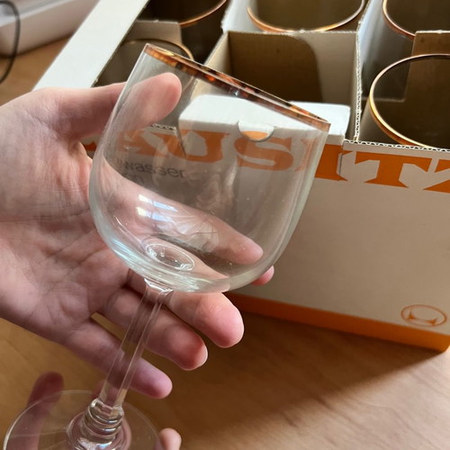 Lausitz crystal wine glasses with gold rim, pack of 6, new