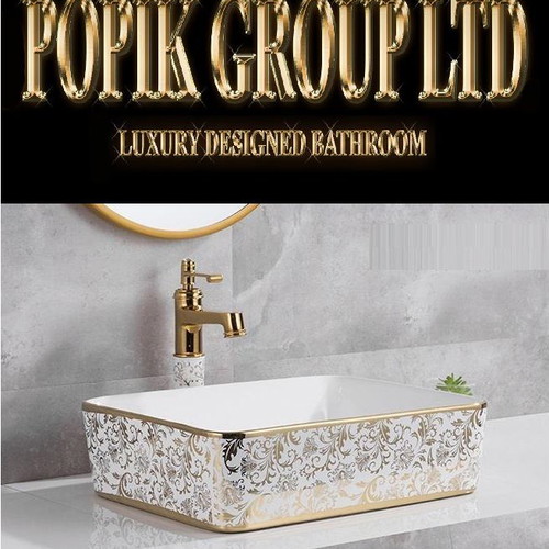 Luxury sink with gold design and golden faucet Popik Group LTD new