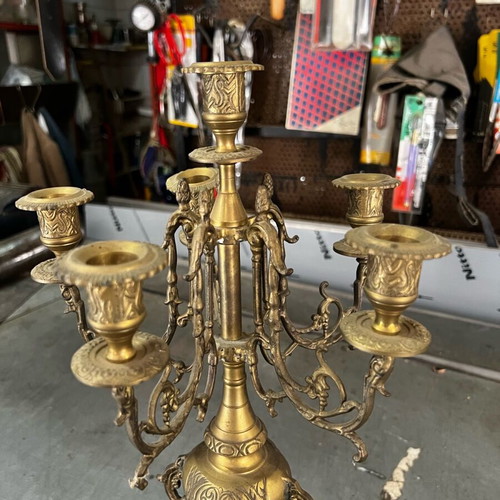 Brass 6-Holder Candlestick like new with carved details