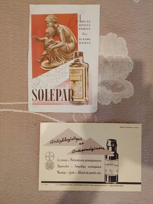 Печатни фармацевтични реклами употребявани, И. Константакату и Байер, комплект от 2