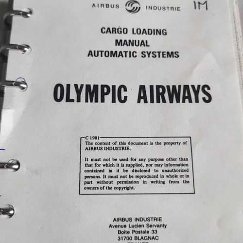 Olympic Airways Cargo Loading Manual used, Airbus Industrie