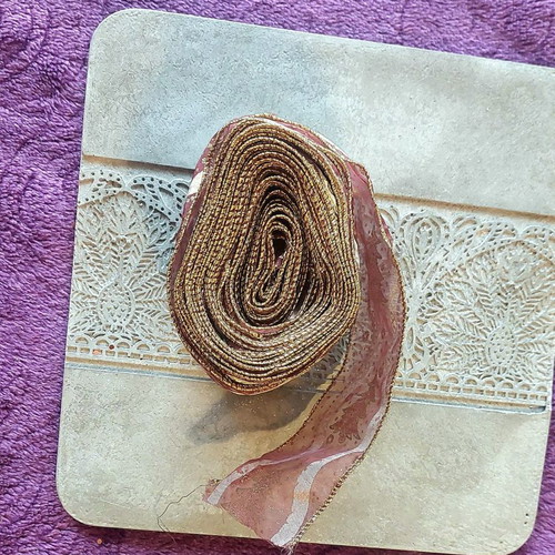 Christmas ribbon for wrapping, 10 meters, gold glitter and fir trees