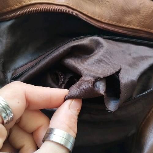 Large crossbody bag used, brown, zipper issue inside