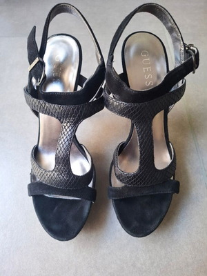 Guess black leather heeled sandals, size 38