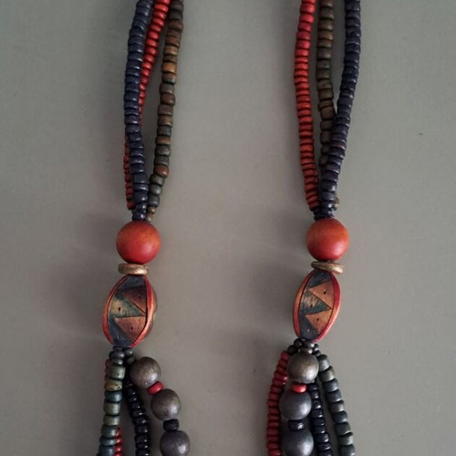 Necklace with colorful wooden beads, like new, handmade