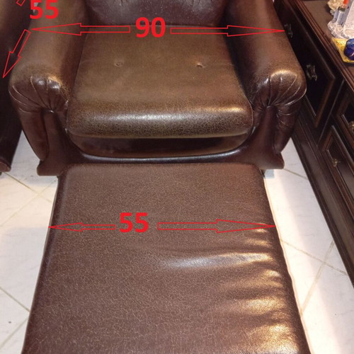 Armchairs and low seats set used, 2 armchairs and 2 stools with cushions
