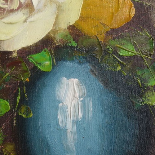 Oil painting vase with roses on canvas like new