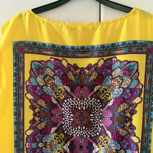 Dress large, summer yellow with bold patterns, like new