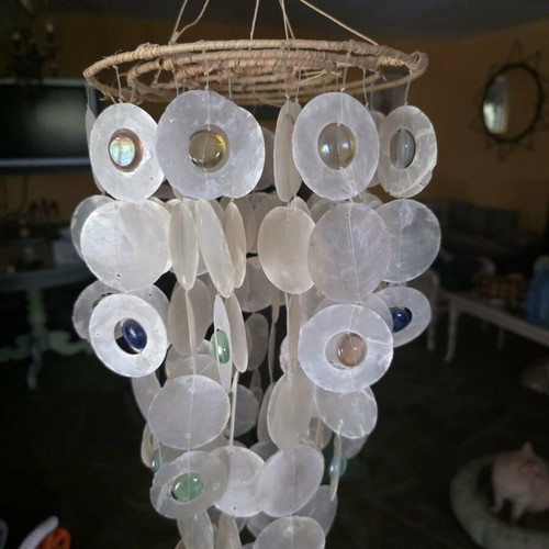 Ceiling light like new with mother of pearl and colorful glass