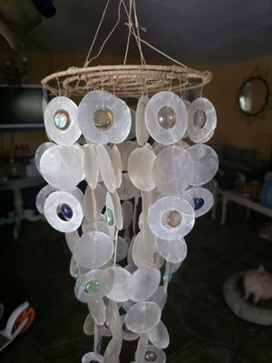 Ceiling light like new with mother of pearl and colorful glass