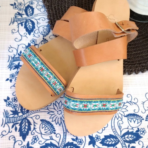 Handmade sandals size 38, genuine leather, multicolor