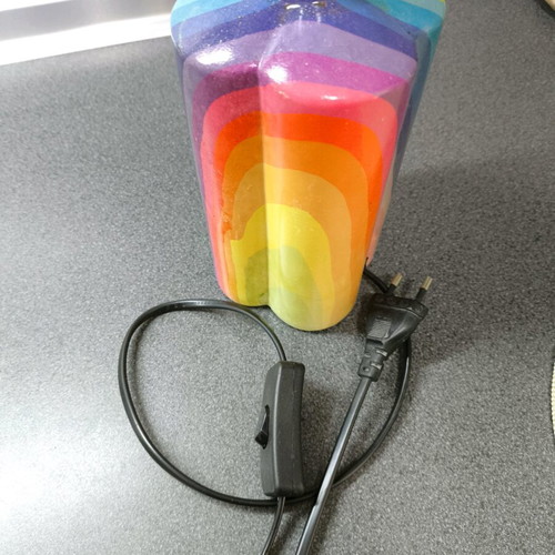 Handmade table lamp with rainbow base and green shade like new