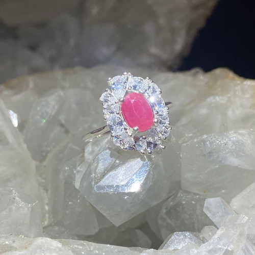 Silver ring with natural ruby and moissanite, new