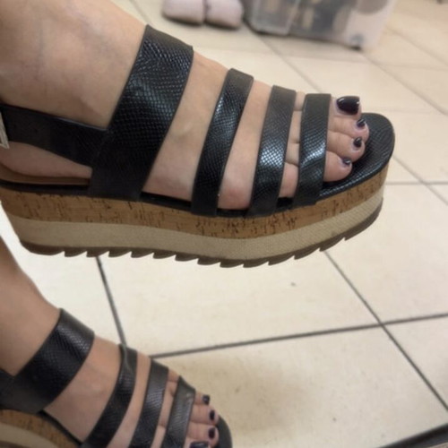 Zara TRF black wedge sandals like new, cork effect platform