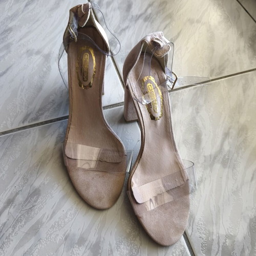 Dexim nude sandals with transparent straps and thick heel size 38 like new