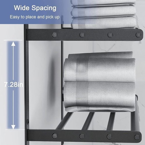 BETHOM double towel rack 80 cm, matte black, adhesive or screw mount