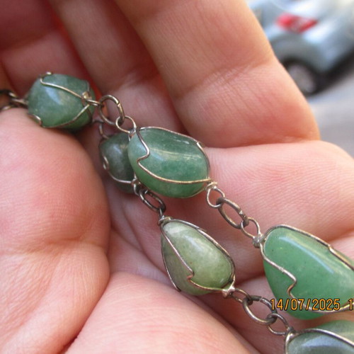 Aventurine Basket Necklace new, 80 cm length, green silver