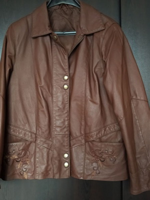 Women's leather jacket used, brown, size XXL